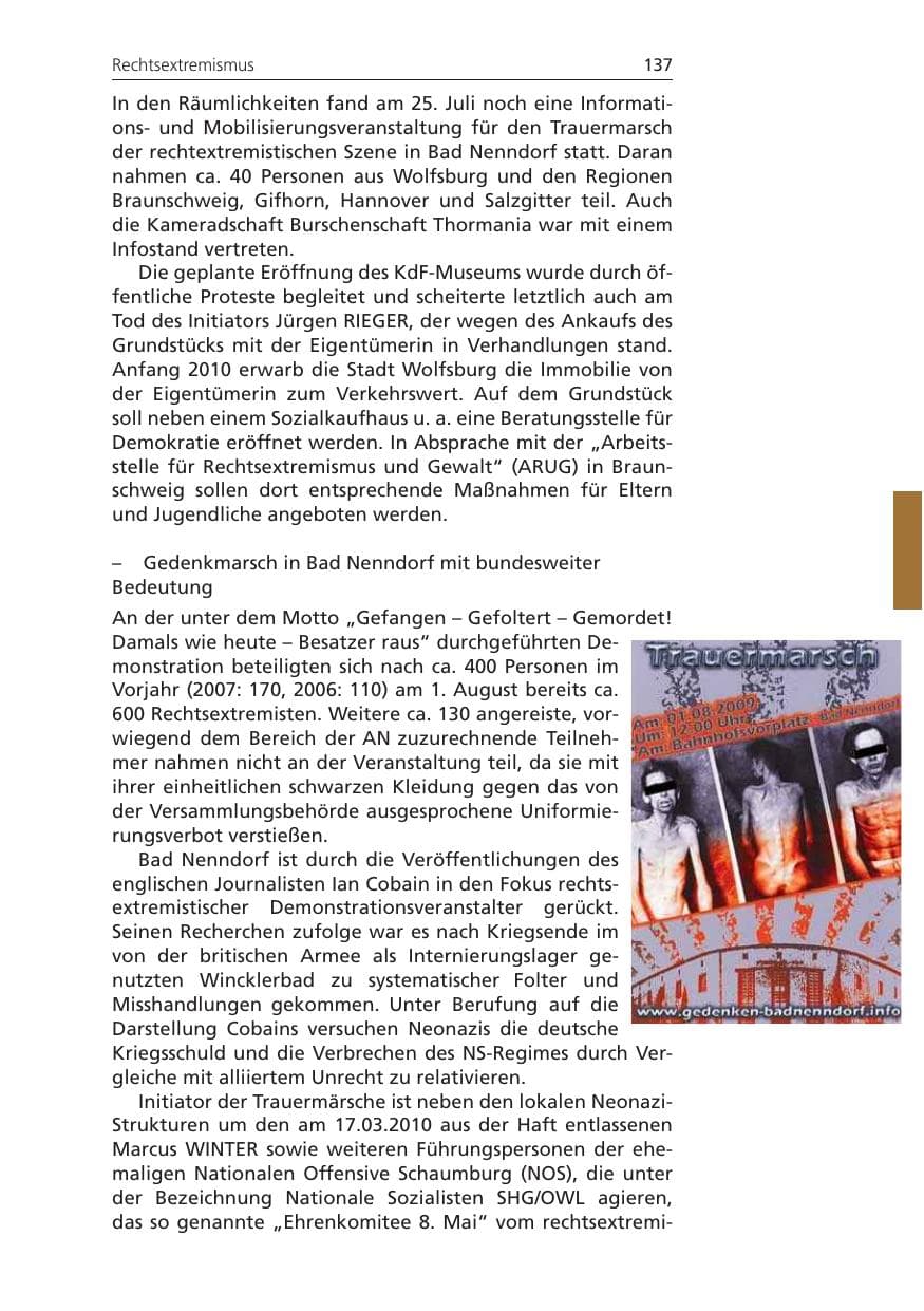 Seite 137 des Verfassungsschutzbericht 2009 Niedersachsen