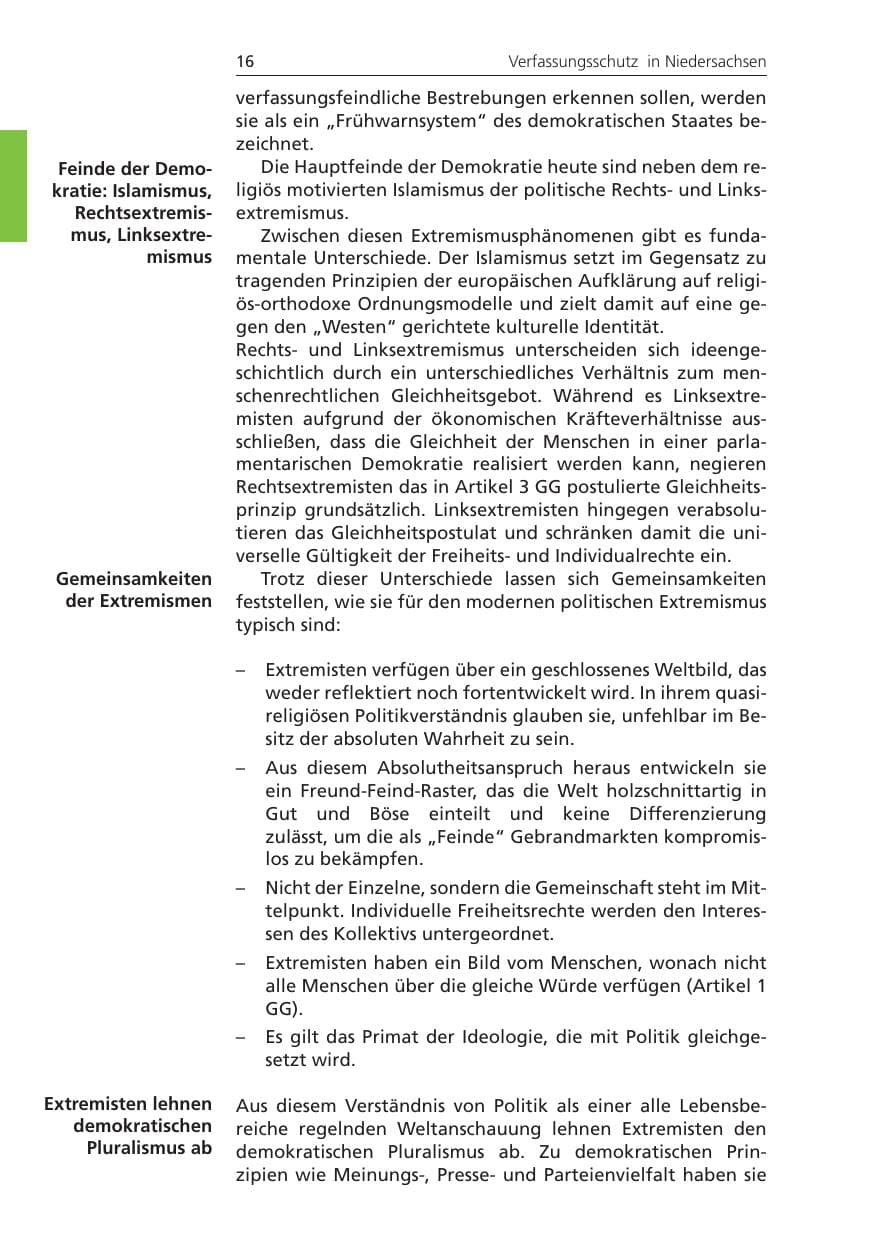 Seite 16 des Verfassungsschutzbericht 2009 Niedersachsen