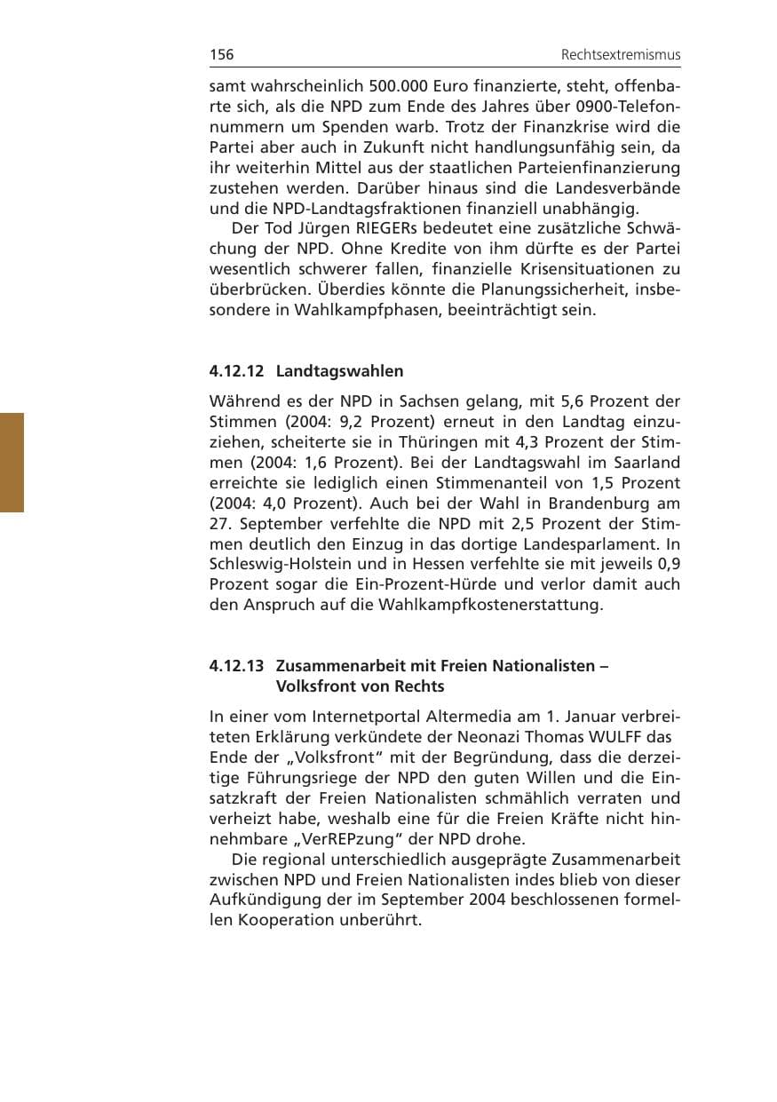 Seite 156 des Verfassungsschutzbericht 2009 Niedersachsen