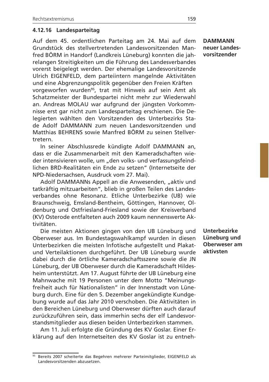 Seite 159 des Verfassungsschutzbericht 2009 Niedersachsen