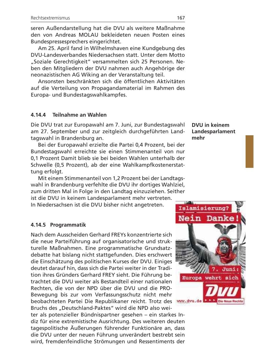 Seite 167 des Verfassungsschutzbericht 2009 Niedersachsen