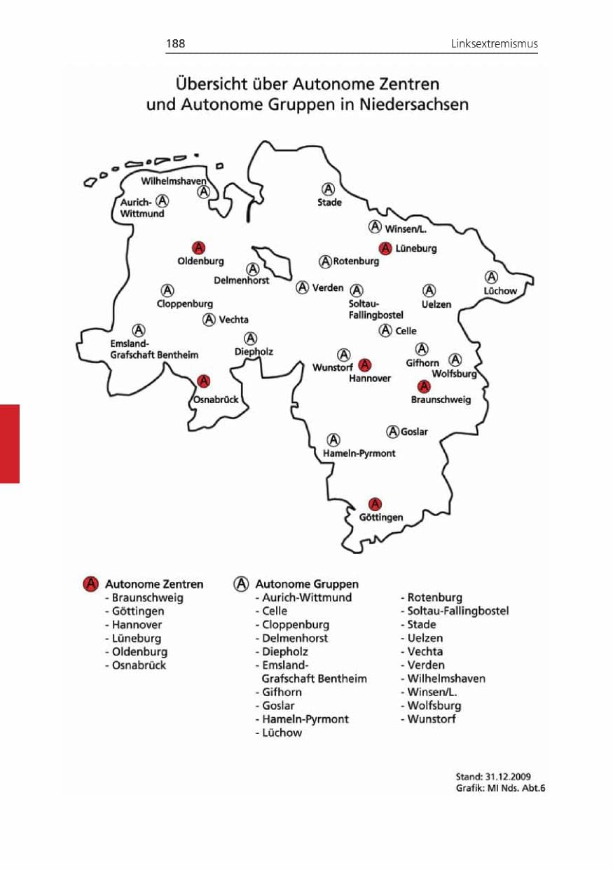 Seite 188 des Verfassungsschutzbericht 2009 Niedersachsen