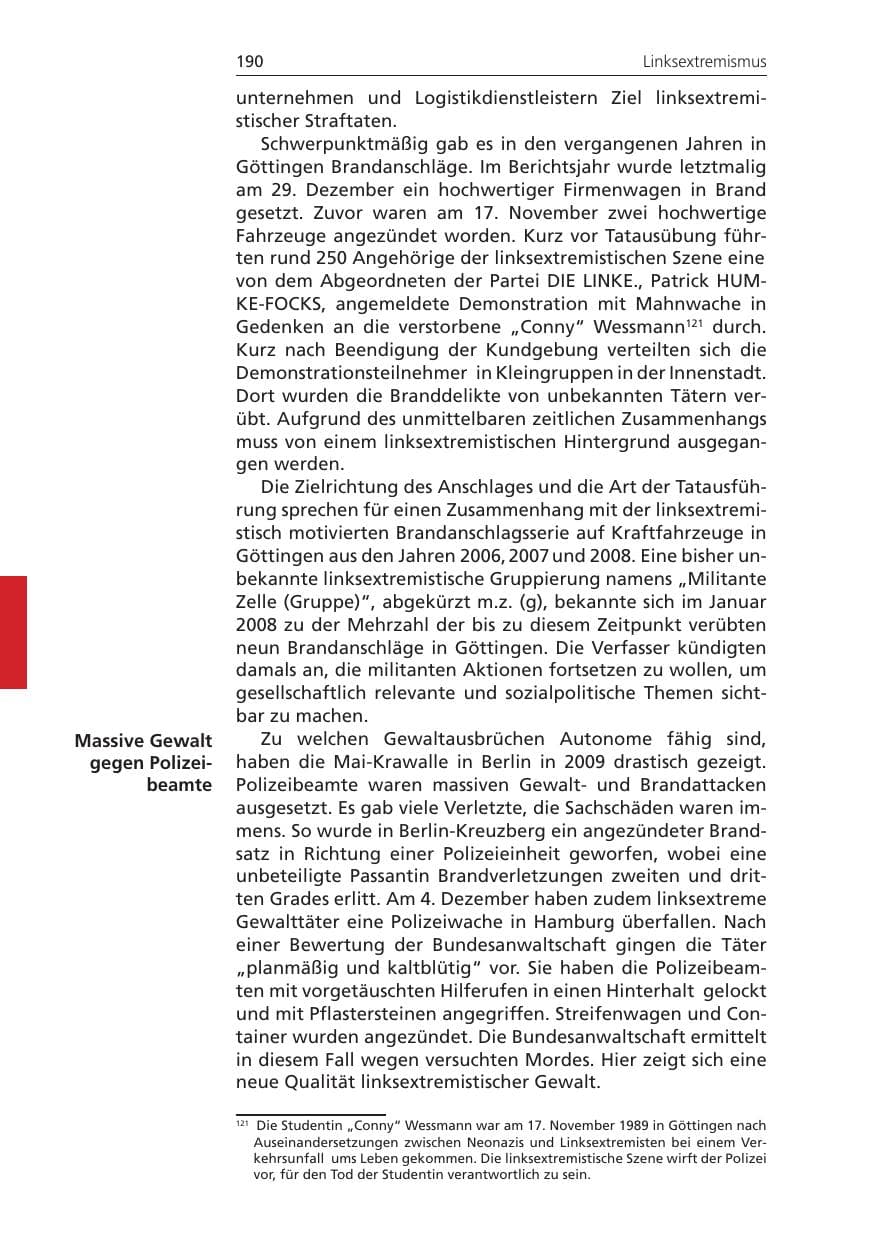 Seite 190 des Verfassungsschutzbericht 2009 Niedersachsen