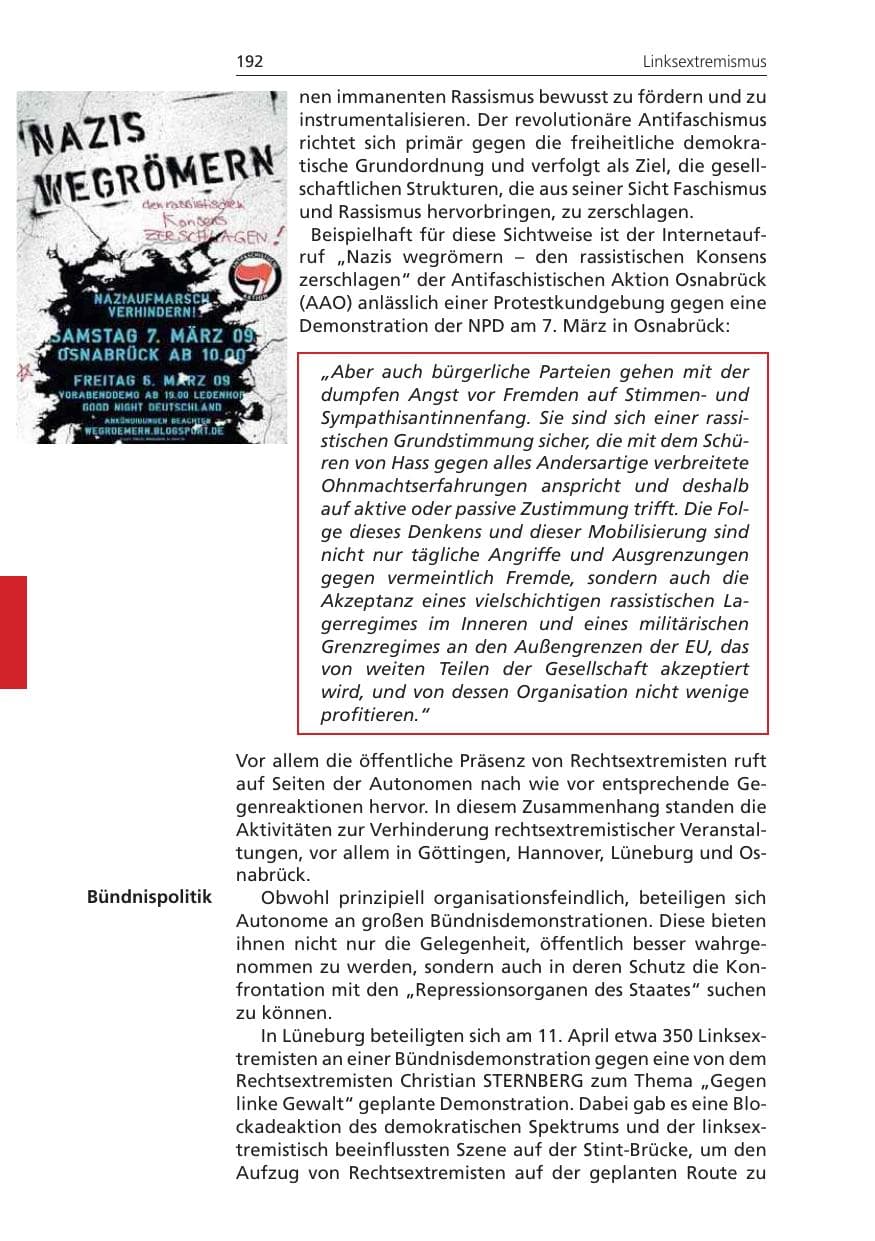 Seite 192 des Verfassungsschutzbericht 2009 Niedersachsen
