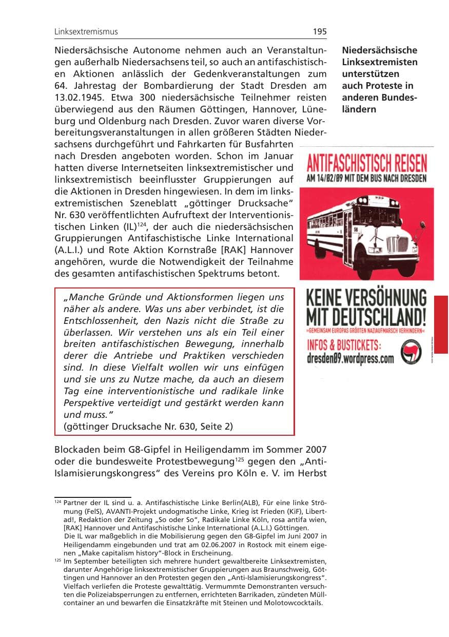 Seite 195 des Verfassungsschutzbericht 2009 Niedersachsen