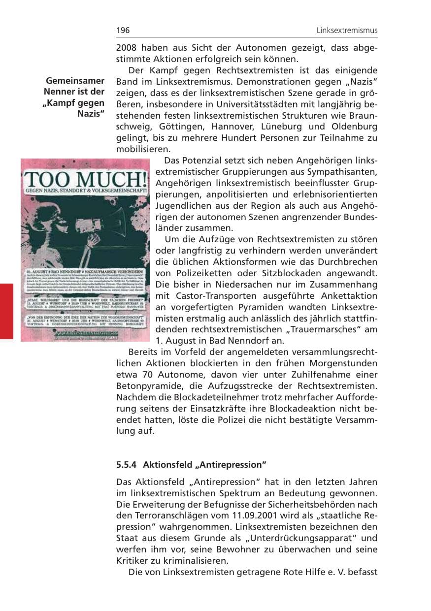 Seite 196 des Verfassungsschutzbericht 2009 Niedersachsen