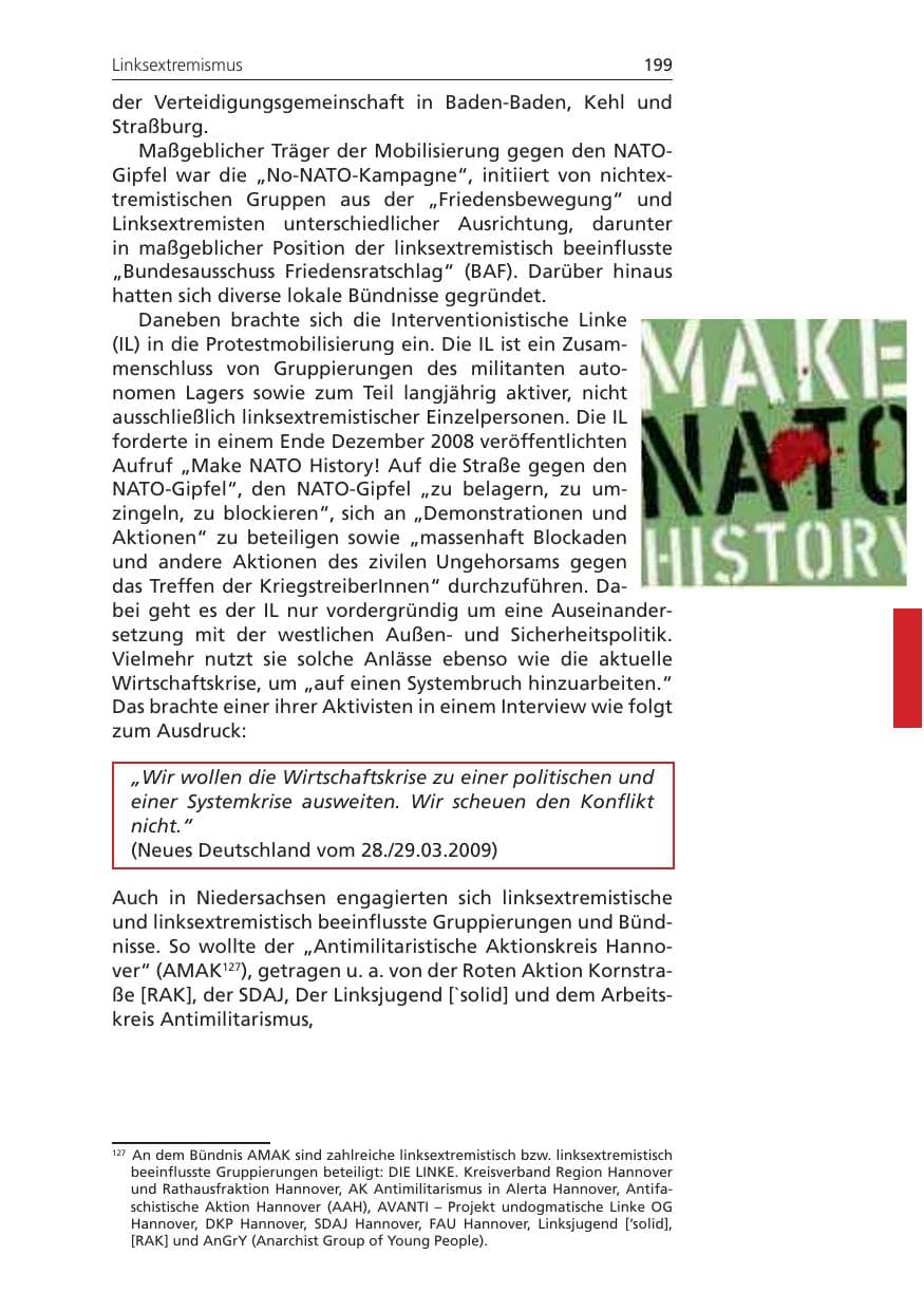 Seite 199 des Verfassungsschutzbericht 2009 Niedersachsen