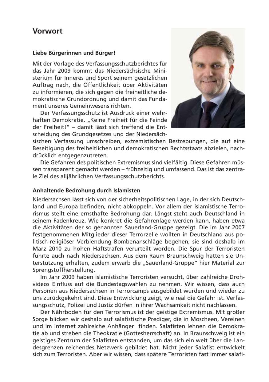 Seite 3 des Verfassungsschutzbericht 2009 Niedersachsen