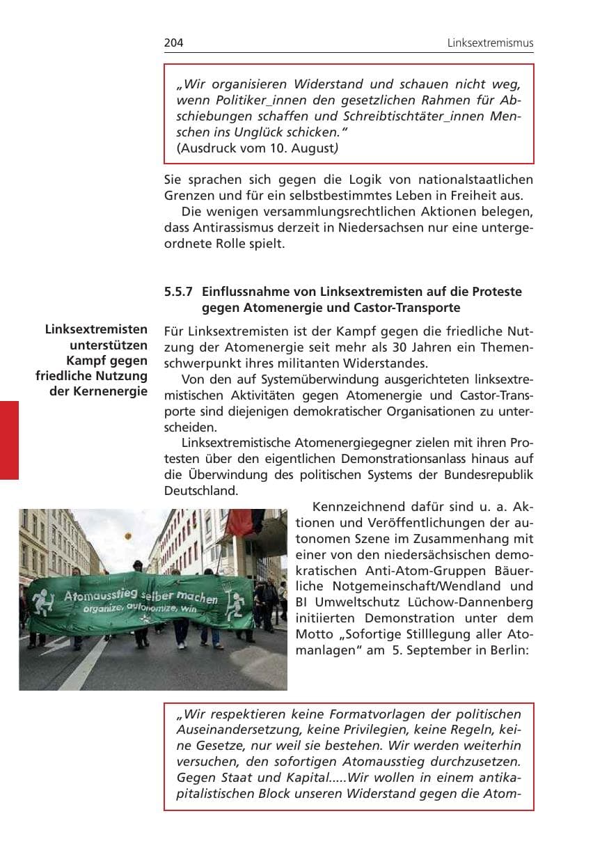 Seite 204 des Verfassungsschutzbericht 2009 Niedersachsen