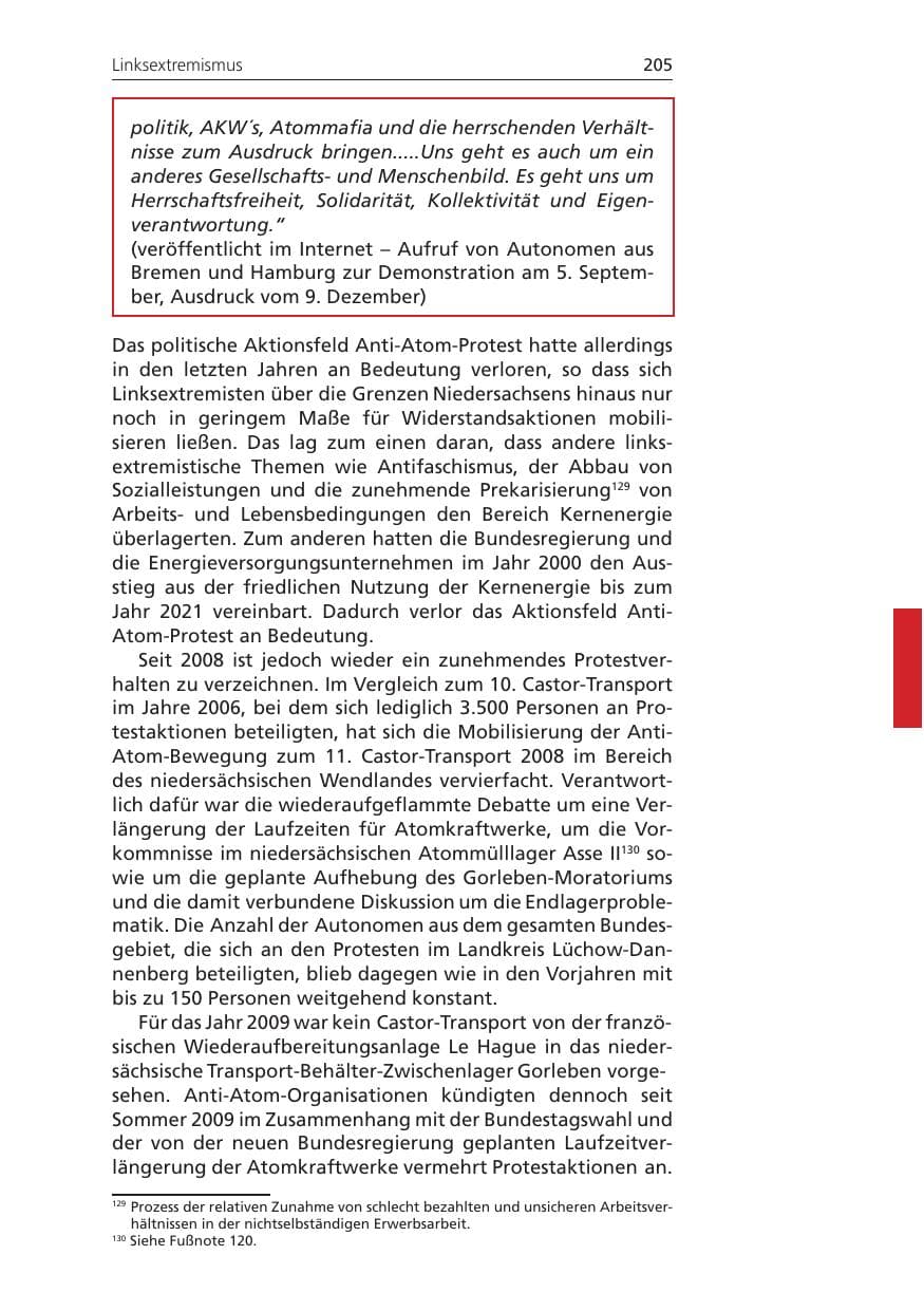 Seite 205 des Verfassungsschutzbericht 2009 Niedersachsen