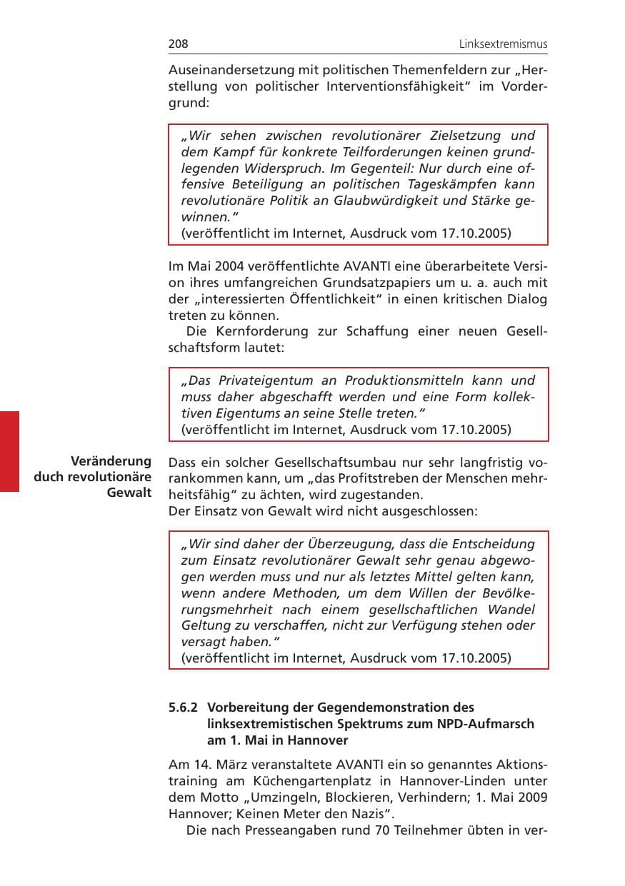Seite 208 des Verfassungsschutzbericht 2009 Niedersachsen