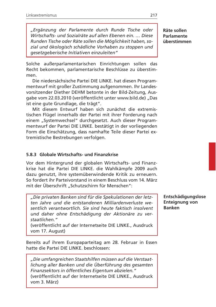 Seite 217 des Verfassungsschutzbericht 2009 Niedersachsen