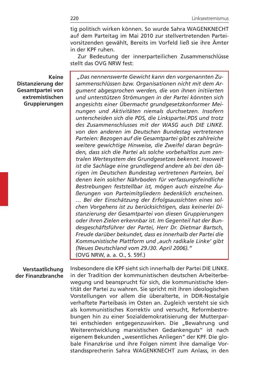Seite 220 des Verfassungsschutzbericht 2009 Niedersachsen