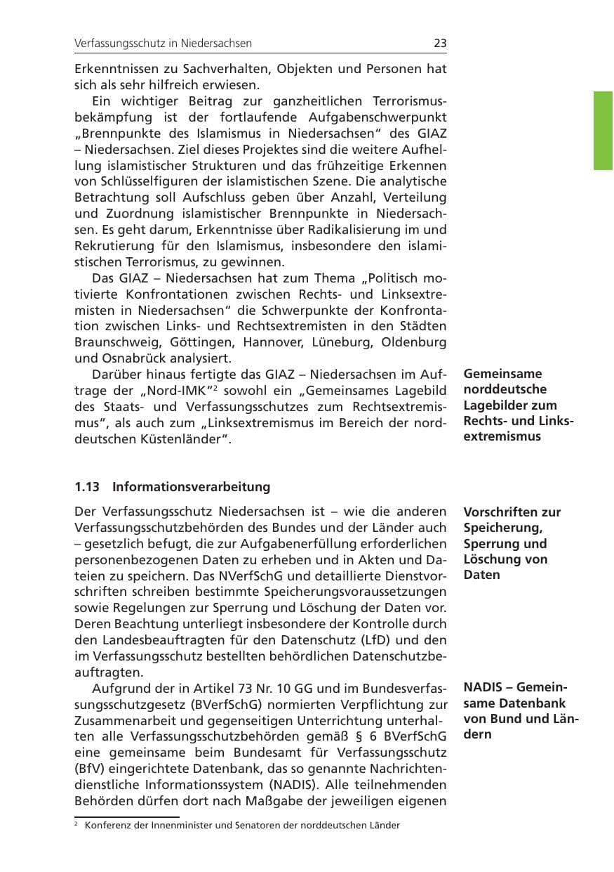 Seite 23 des Verfassungsschutzbericht 2009 Niedersachsen
