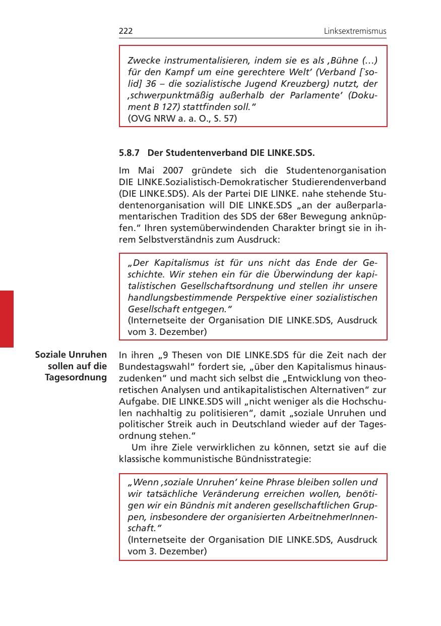 Seite 222 des Verfassungsschutzbericht 2009 Niedersachsen