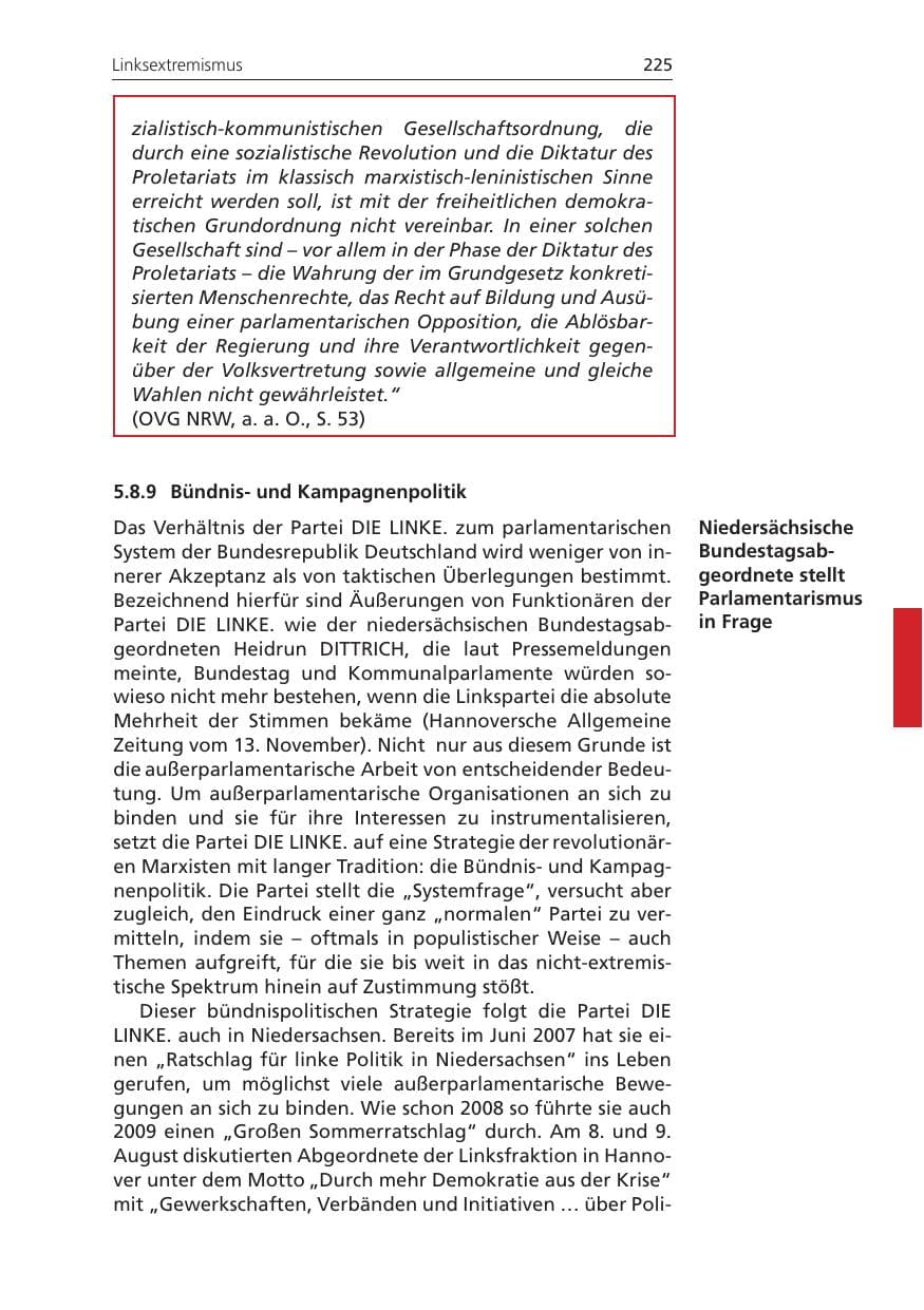 Seite 225 des Verfassungsschutzbericht 2009 Niedersachsen