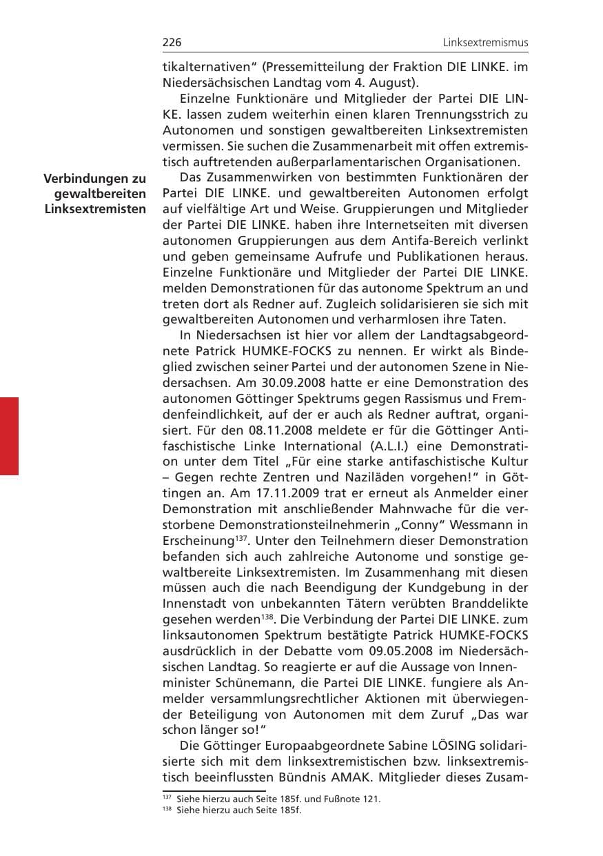 Seite 226 des Verfassungsschutzbericht 2009 Niedersachsen
