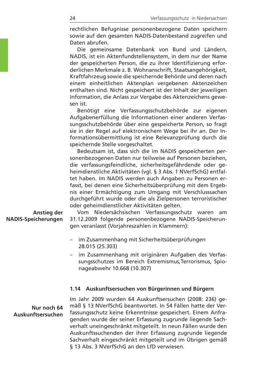 Seite 24 des Verfassungsschutzbericht 2009 Niedersachsen