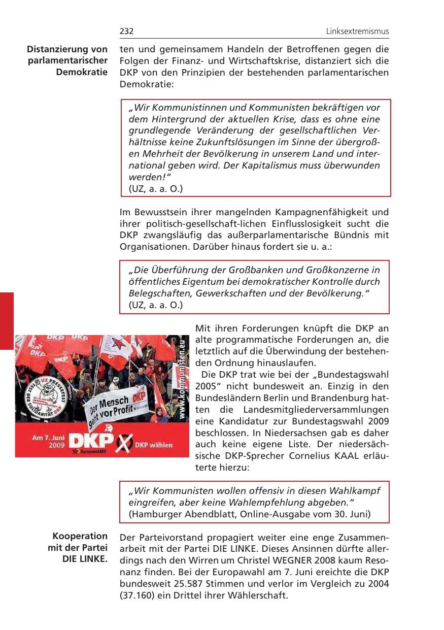 Seite 232 des Verfassungsschutzbericht 2009 Niedersachsen