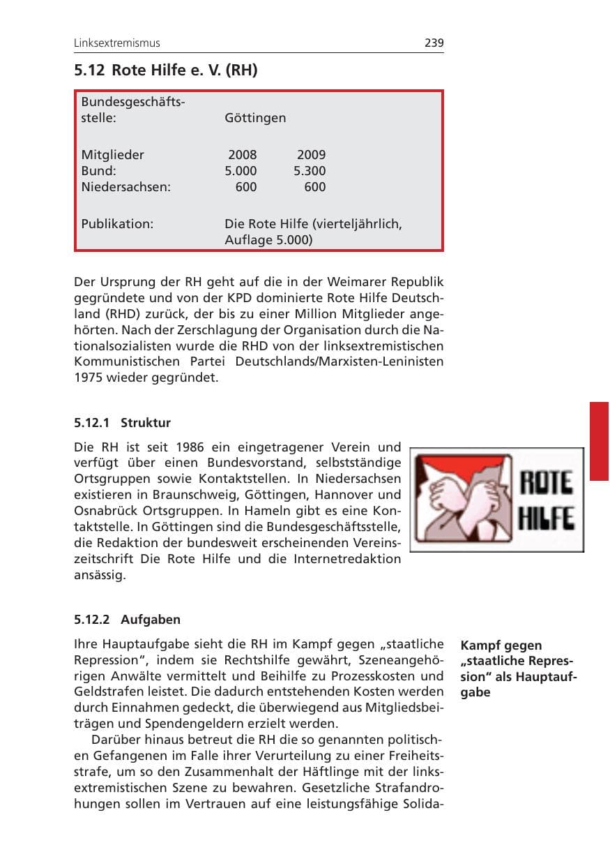 Seite 239 des Verfassungsschutzbericht 2009 Niedersachsen