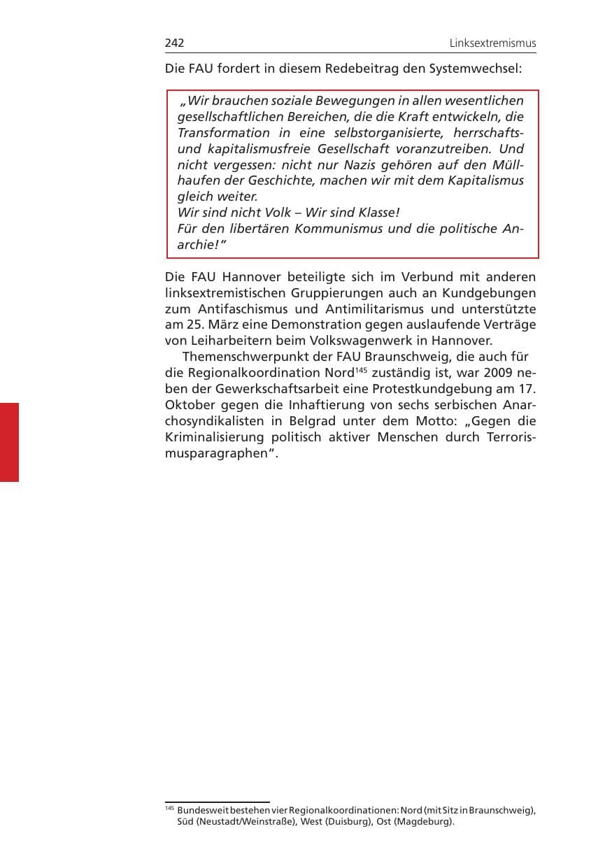 Seite 242 des Verfassungsschutzbericht 2009 Niedersachsen