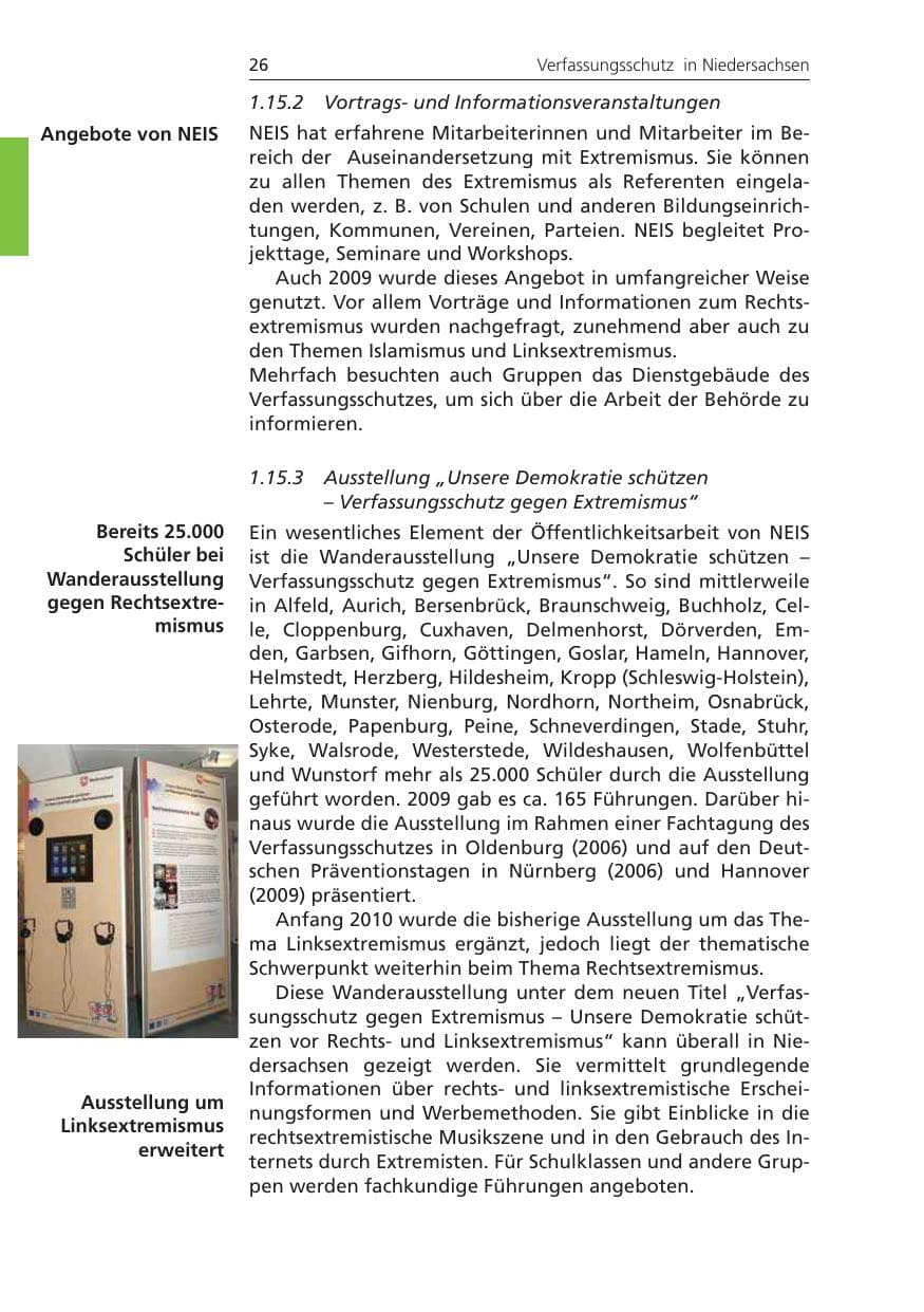 Seite 26 des Verfassungsschutzbericht 2009 Niedersachsen