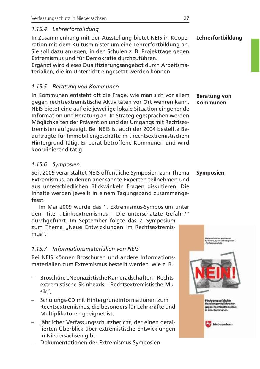 Seite 27 des Verfassungsschutzbericht 2009 Niedersachsen