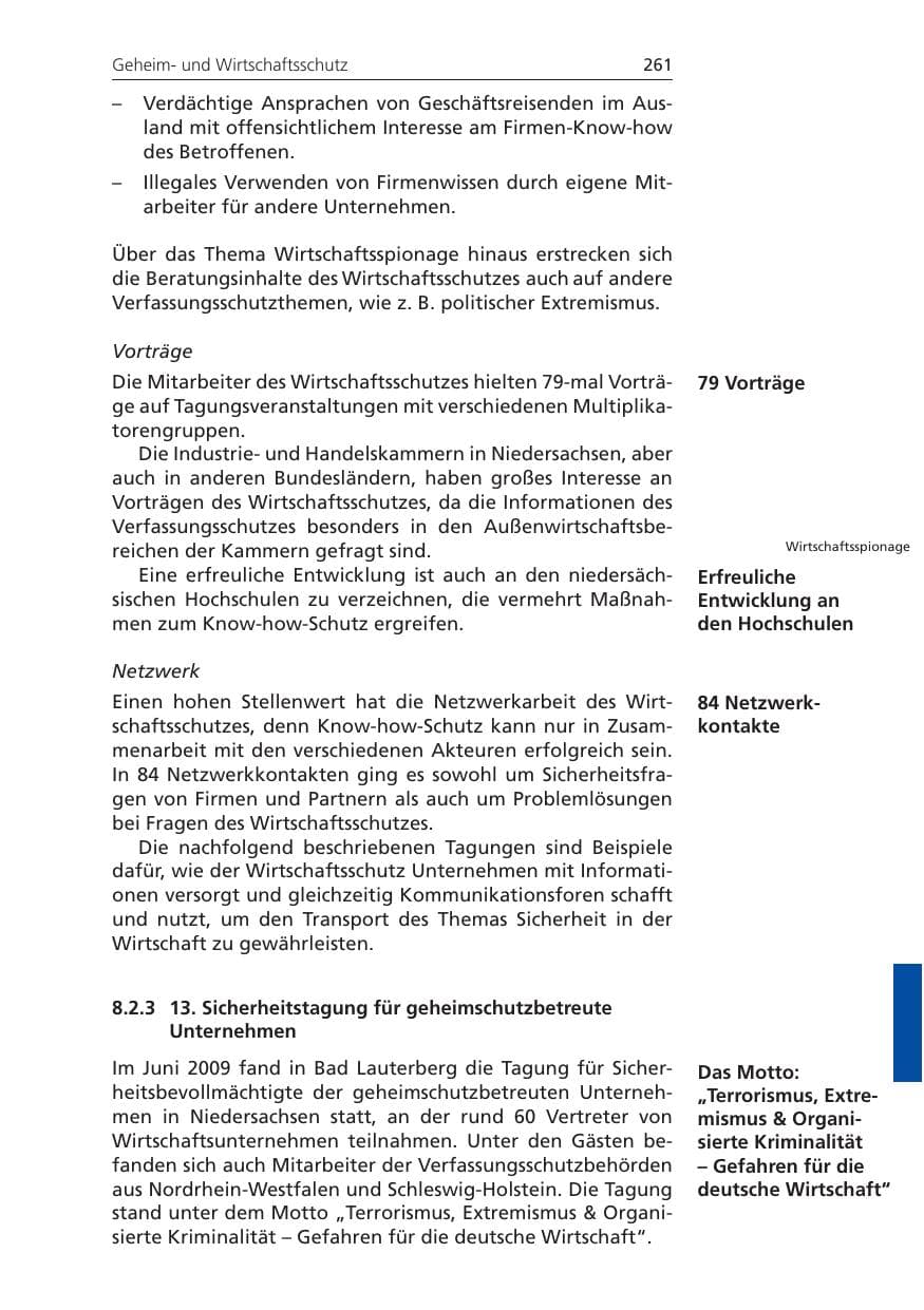 Seite 261 des Verfassungsschutzbericht 2009 Niedersachsen
