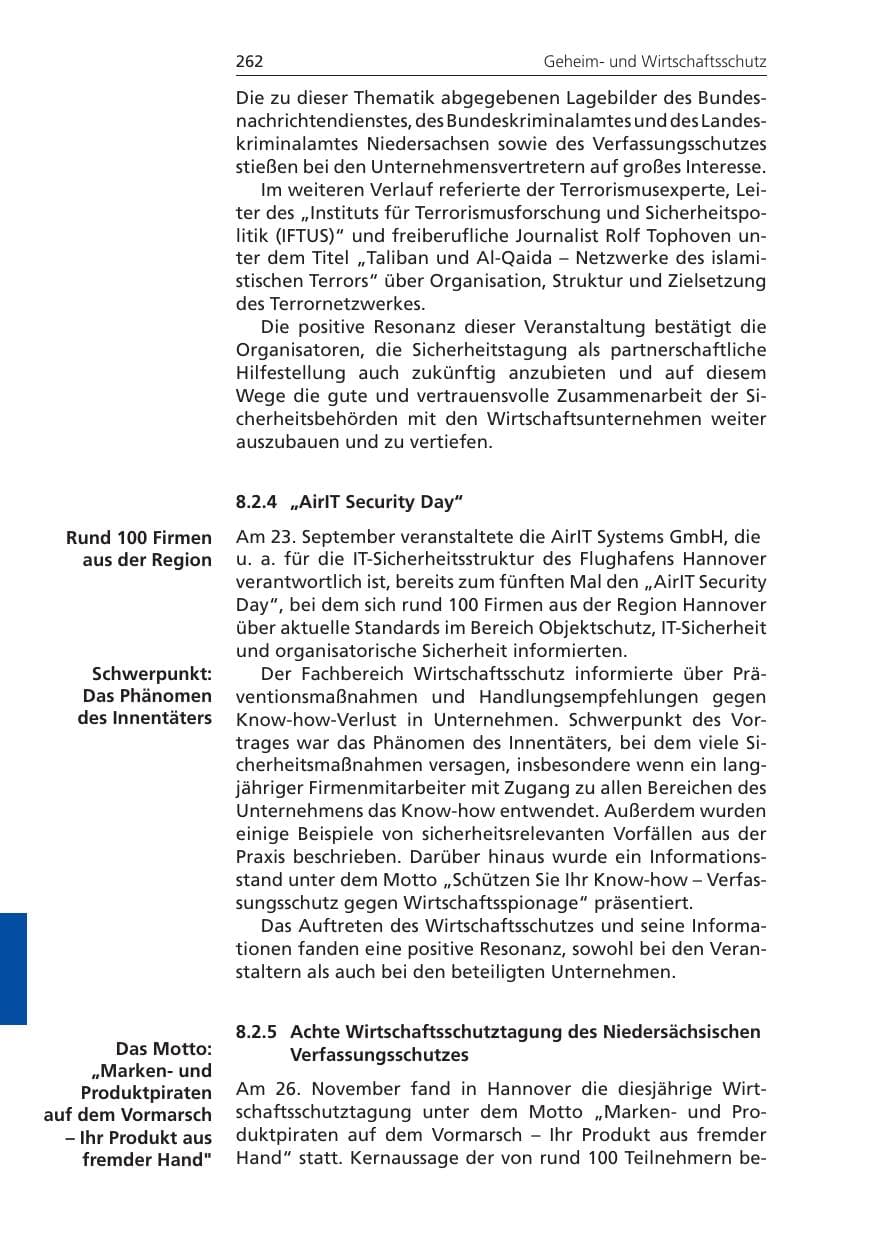 Seite 262 des Verfassungsschutzbericht 2009 Niedersachsen