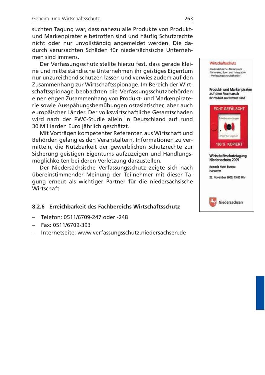Seite 263 des Verfassungsschutzbericht 2009 Niedersachsen