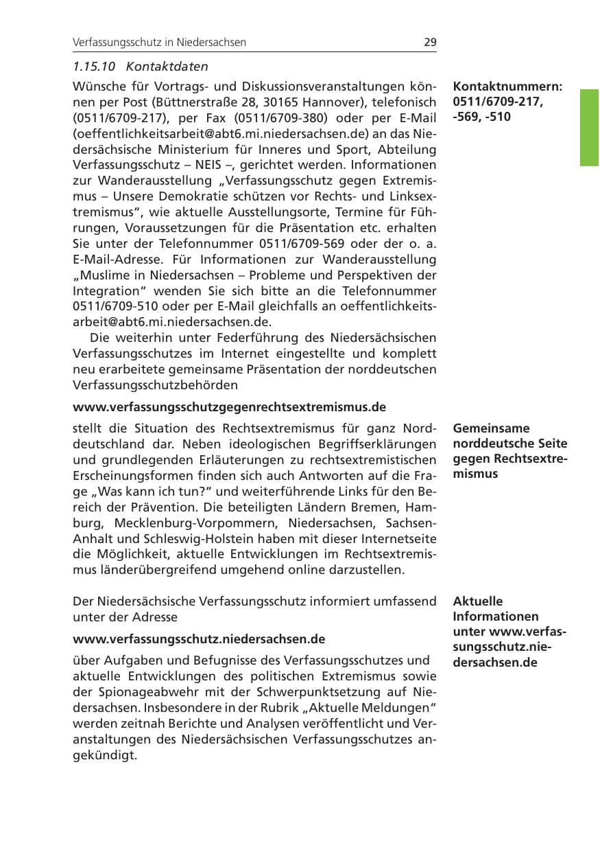 Seite 29 des Verfassungsschutzbericht 2009 Niedersachsen
