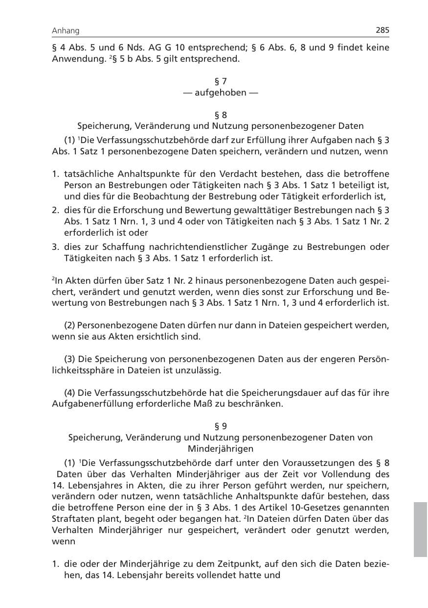 Seite 285 des Verfassungsschutzbericht 2009 Niedersachsen