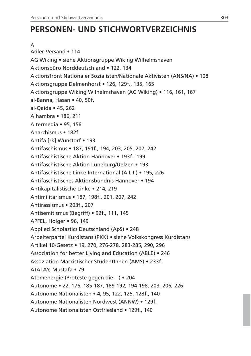 Seite 303 des Verfassungsschutzbericht 2009 Niedersachsen