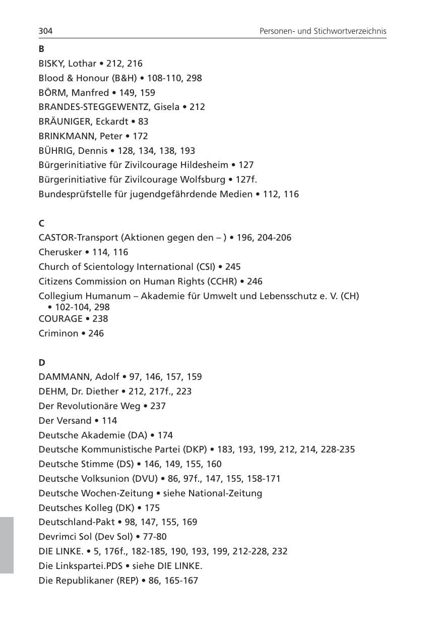 Seite 304 des Verfassungsschutzbericht 2009 Niedersachsen