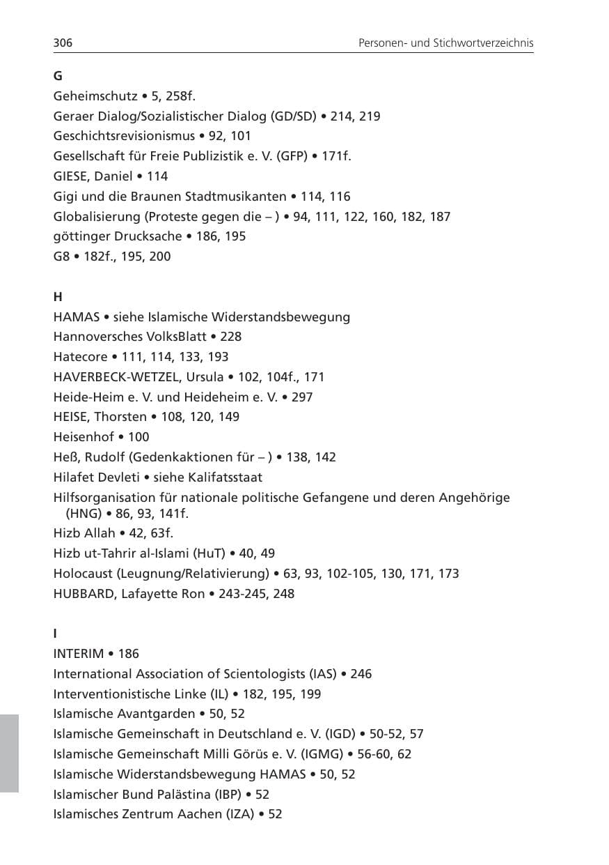 Seite 306 des Verfassungsschutzbericht 2009 Niedersachsen