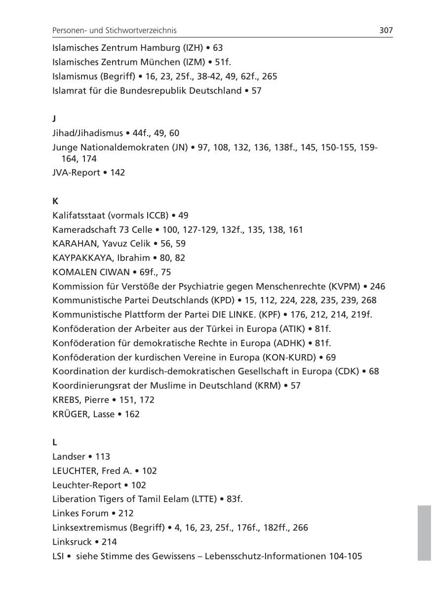 Seite 307 des Verfassungsschutzbericht 2009 Niedersachsen