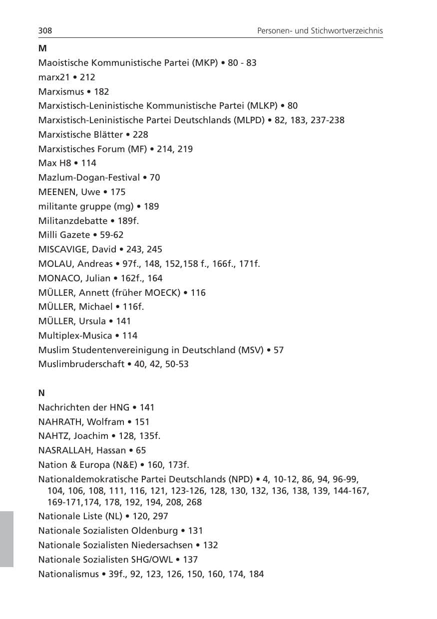 Seite 308 des Verfassungsschutzbericht 2009 Niedersachsen