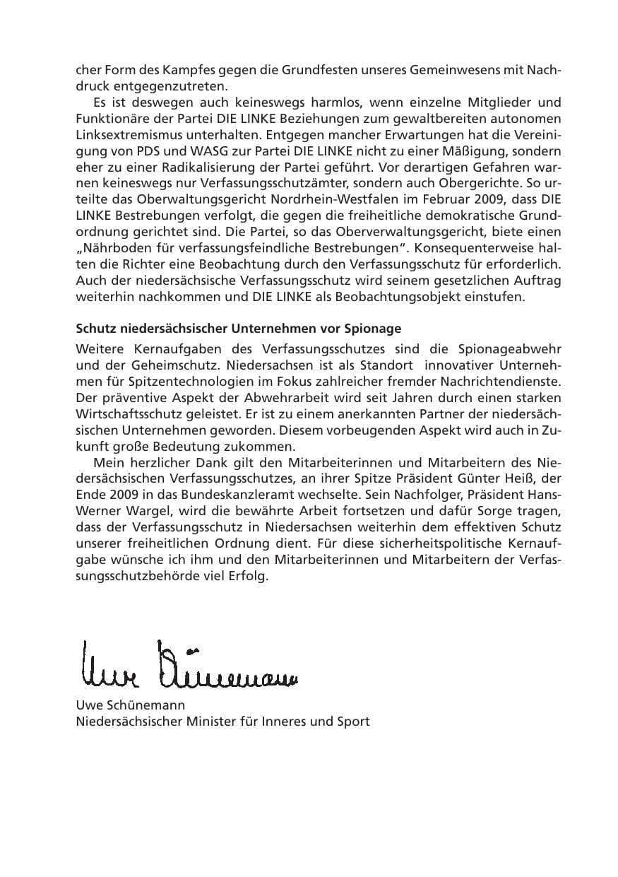 Seite 5 des Verfassungsschutzbericht 2009 Niedersachsen