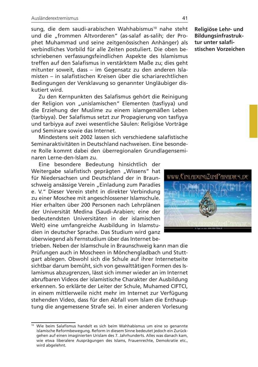 Seite 41 des Verfassungsschutzbericht 2009 Niedersachsen