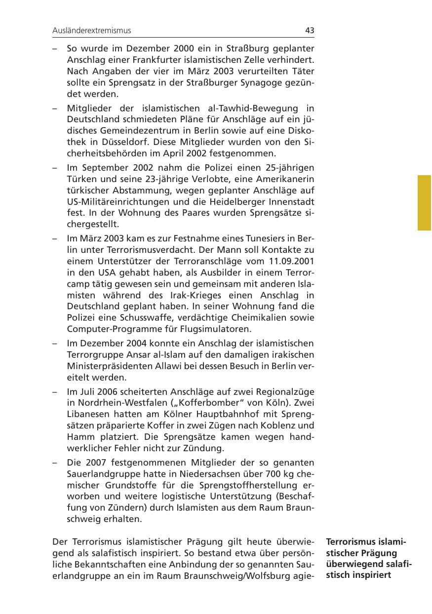 Seite 43 des Verfassungsschutzbericht 2009 Niedersachsen