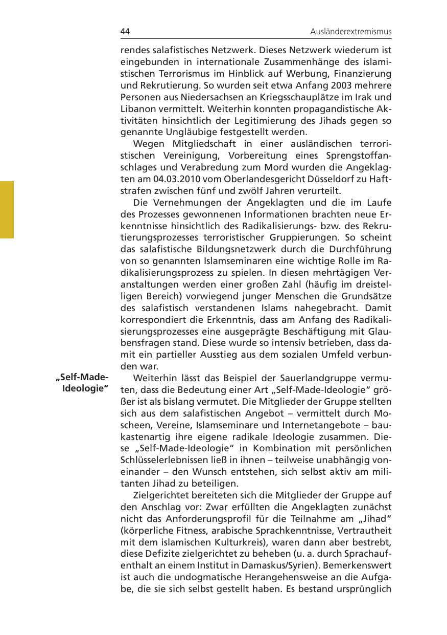 Seite 44 des Verfassungsschutzbericht 2009 Niedersachsen