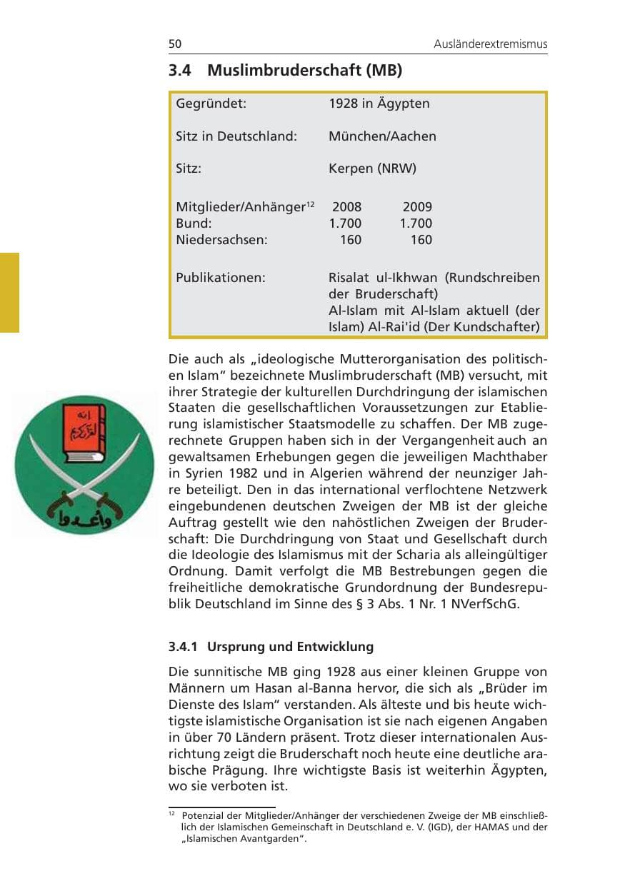 Seite 50 des Verfassungsschutzbericht 2009 Niedersachsen