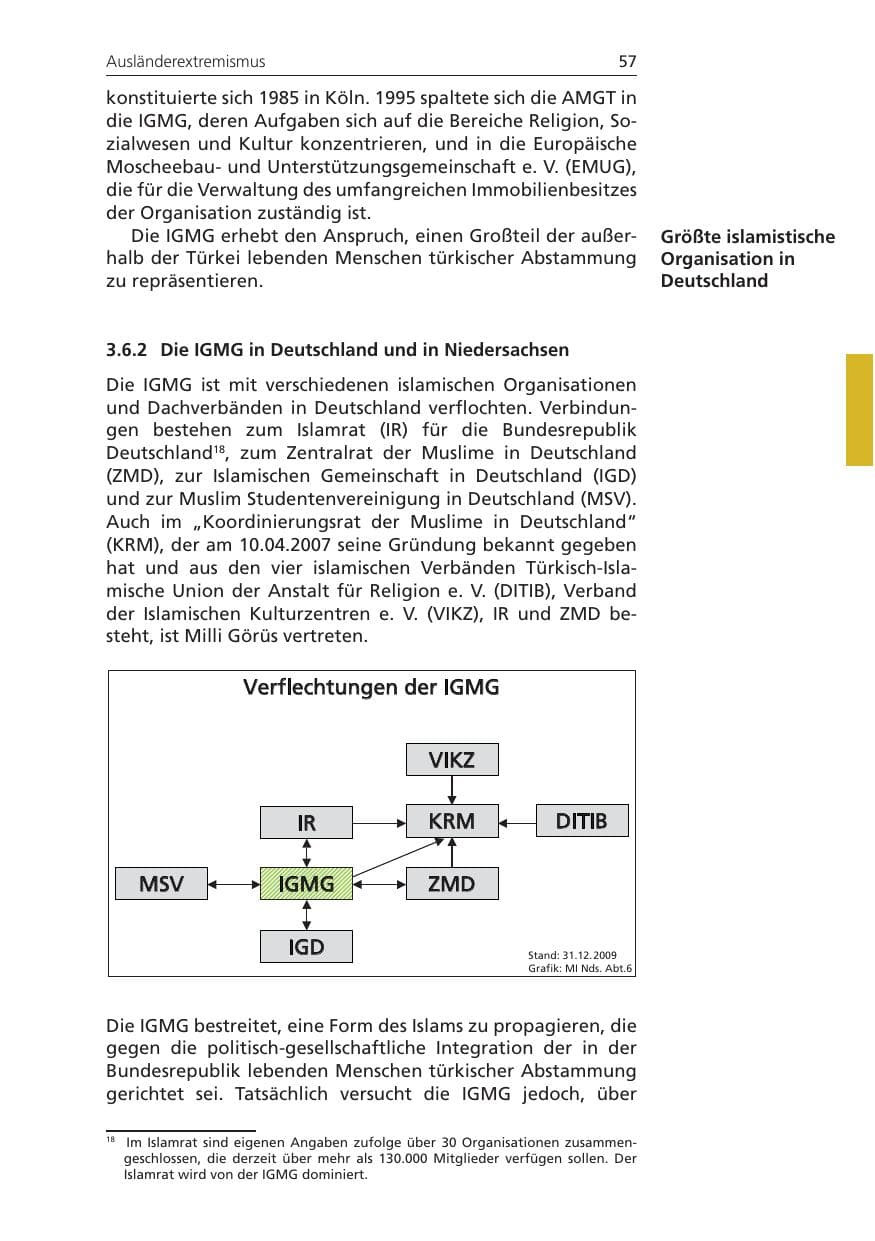 Seite 57 des Verfassungsschutzbericht 2009 Niedersachsen