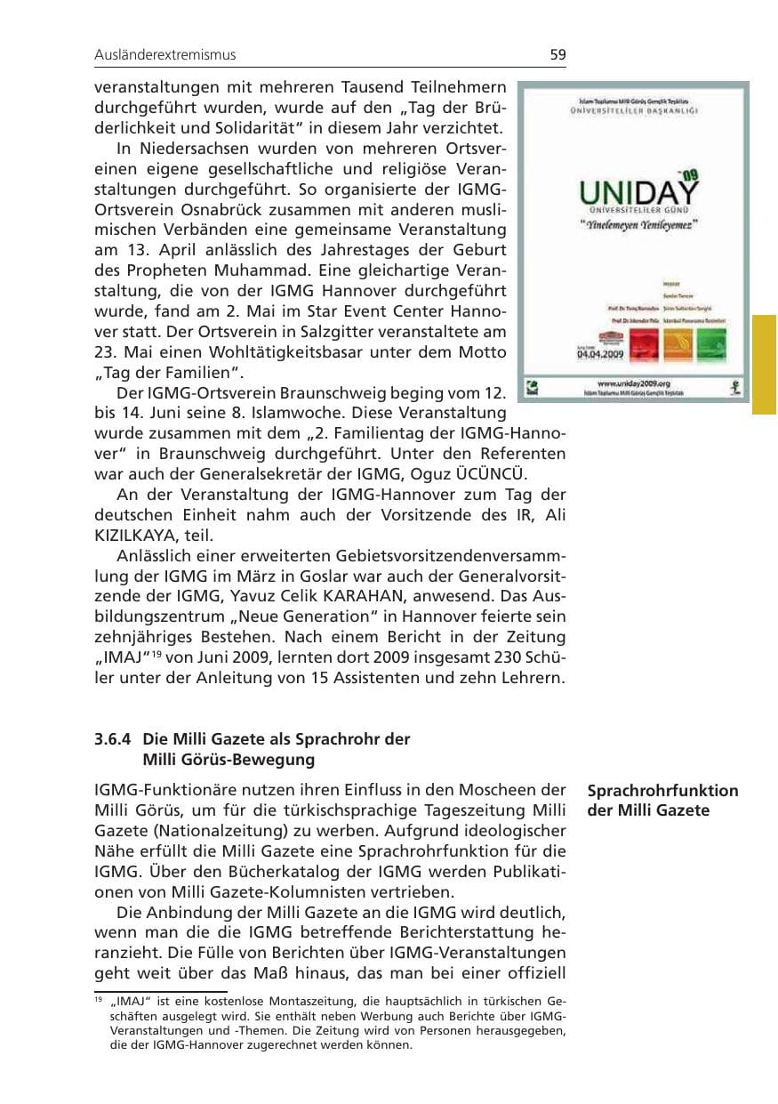 Seite 59 des Verfassungsschutzbericht 2009 Niedersachsen