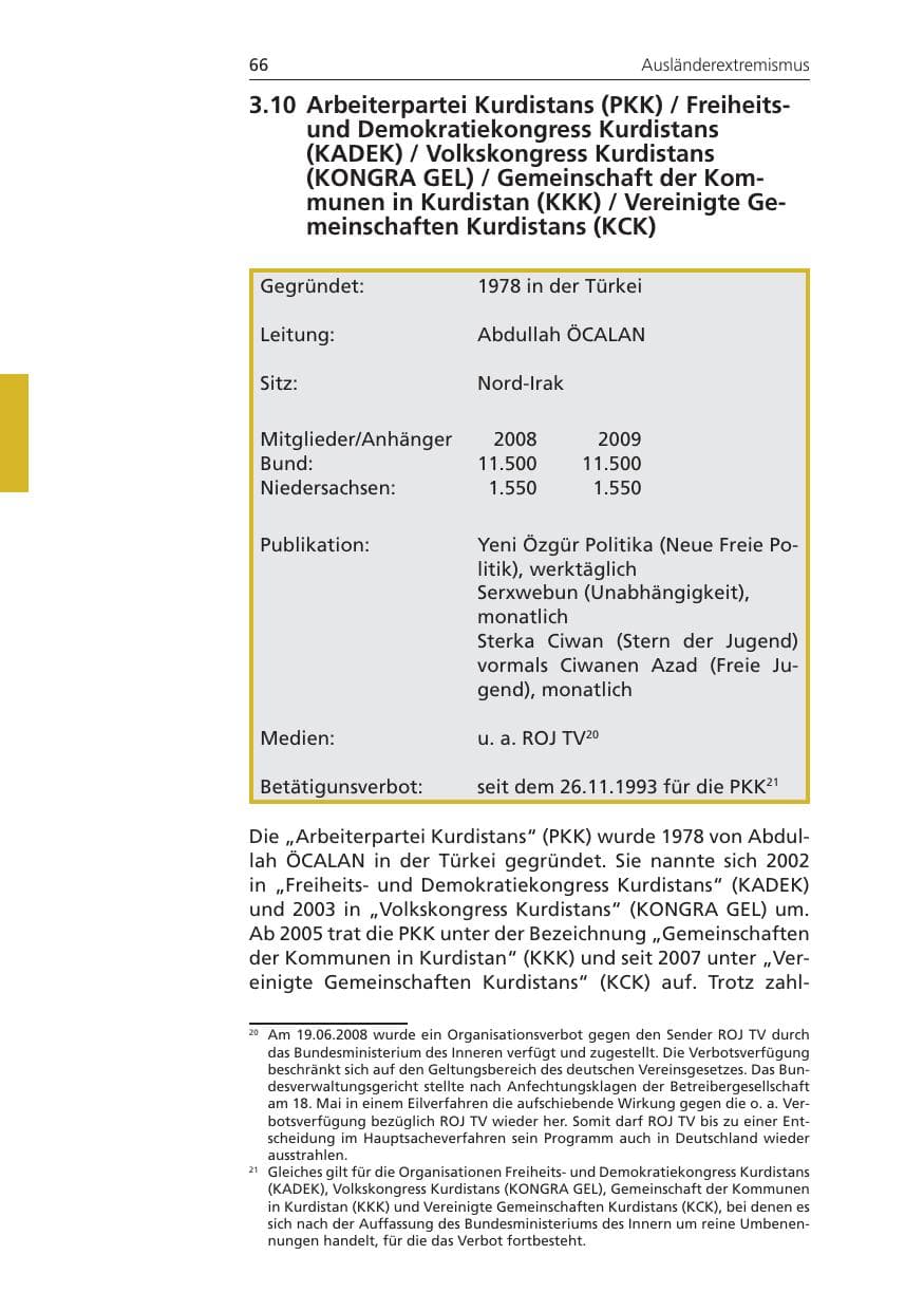 Seite 66 des Verfassungsschutzbericht 2009 Niedersachsen