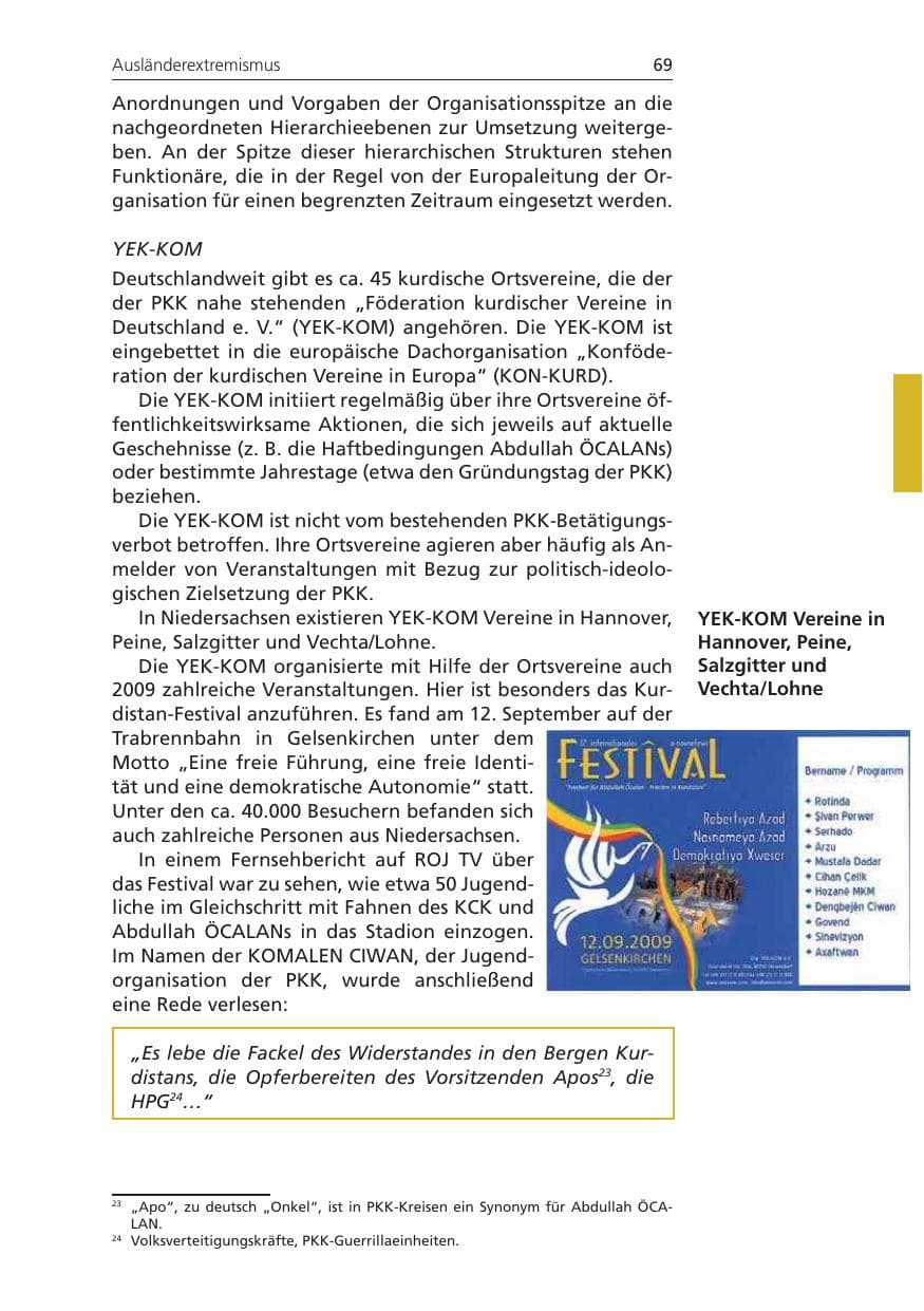 Seite 69 des Verfassungsschutzbericht 2009 Niedersachsen