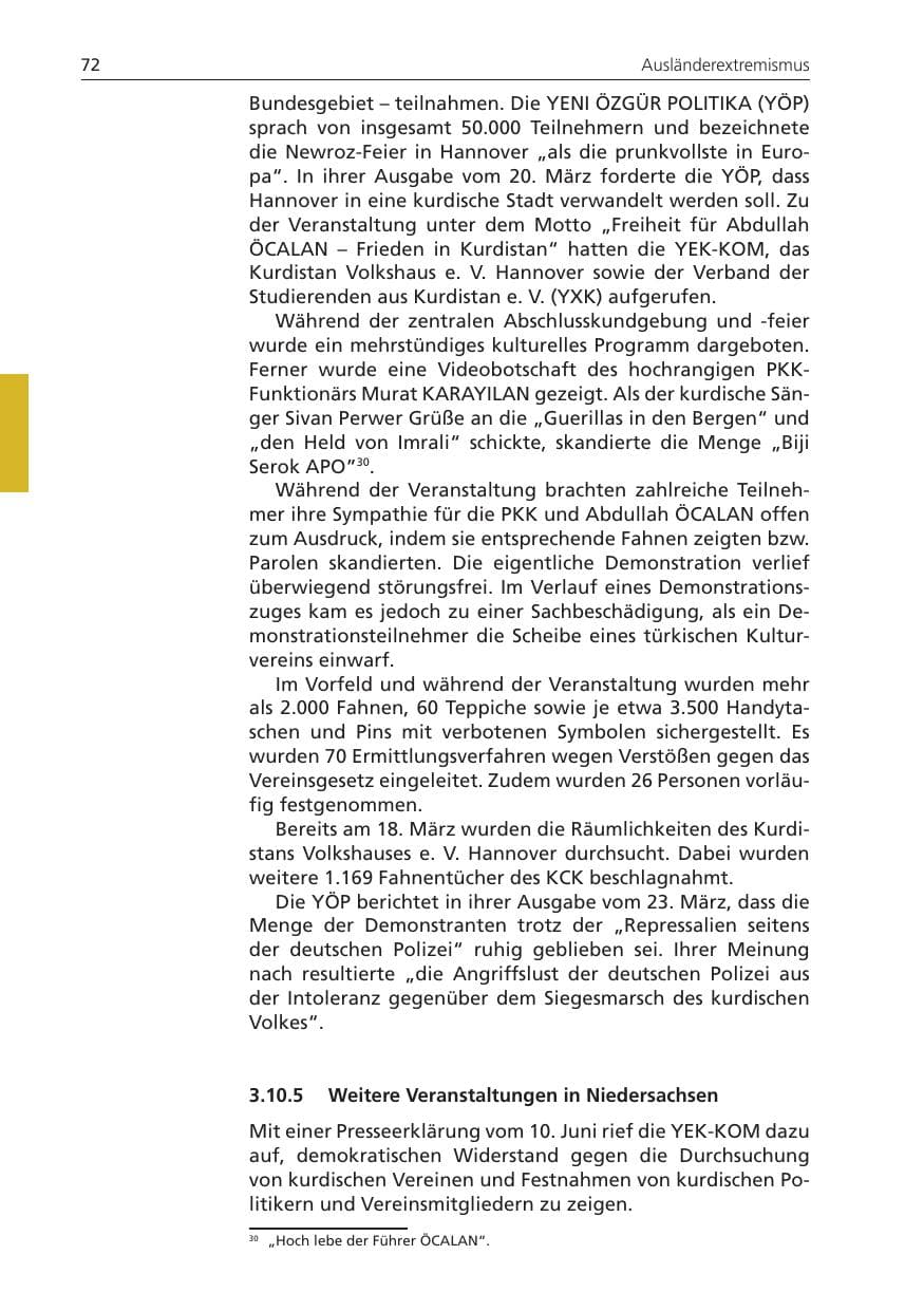 Seite 72 des Verfassungsschutzbericht 2009 Niedersachsen