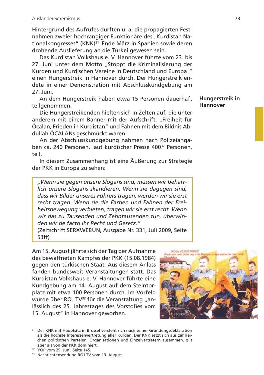 Seite 73 des Verfassungsschutzbericht 2009 Niedersachsen