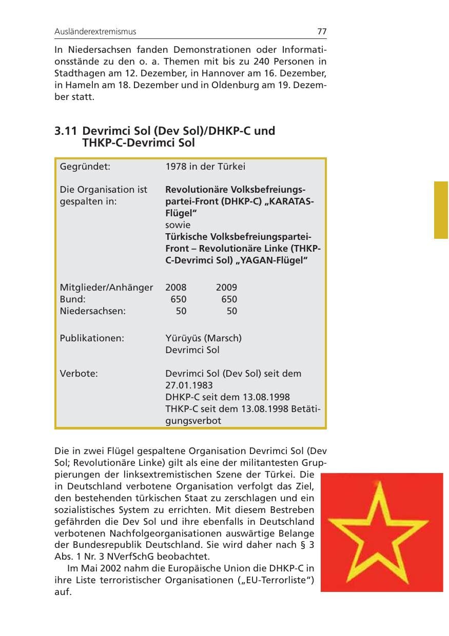 Seite 77 des Verfassungsschutzbericht 2009 Niedersachsen