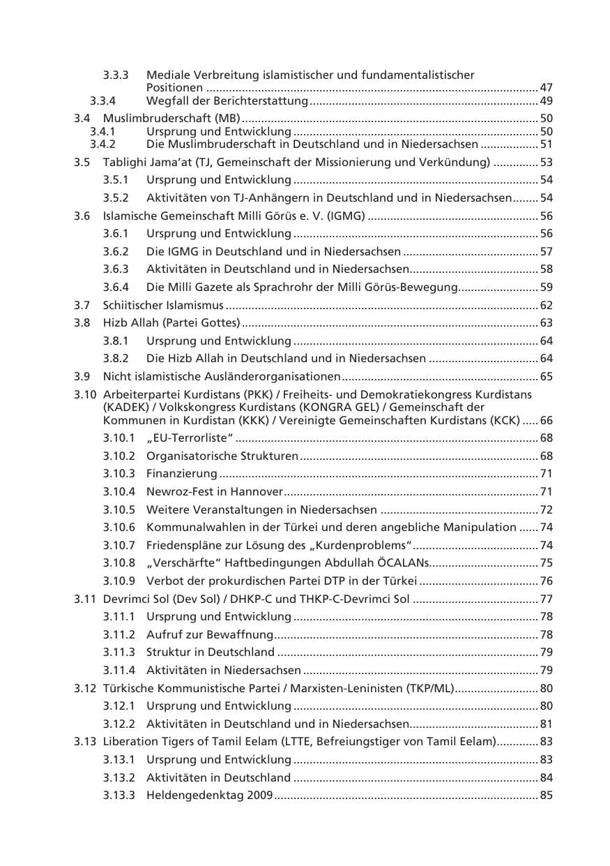 Seite 9 des Verfassungsschutzbericht 2009 Niedersachsen